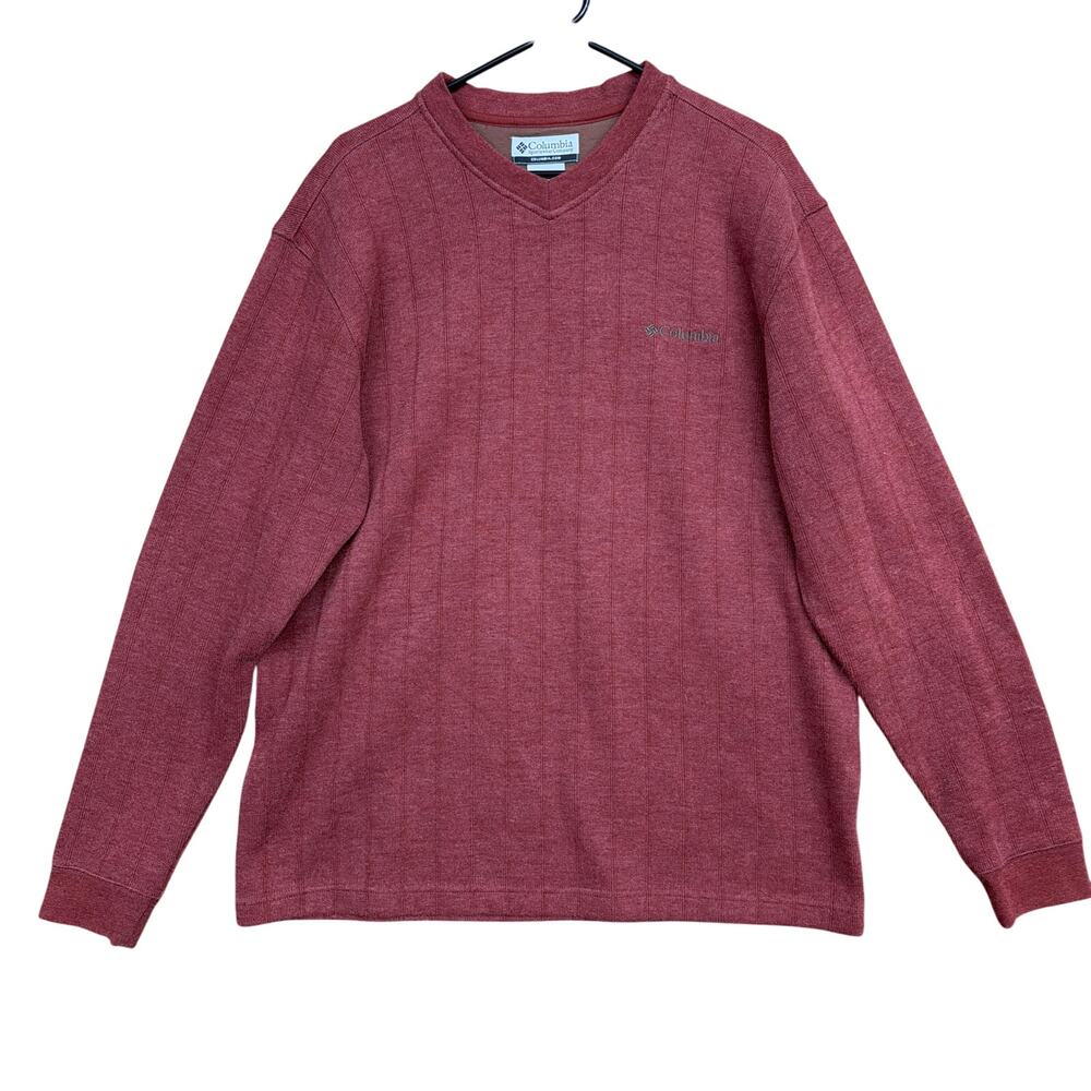 Columbia Mens Sweatshirt Heather Red V Neck Pullover Classic Casual Large